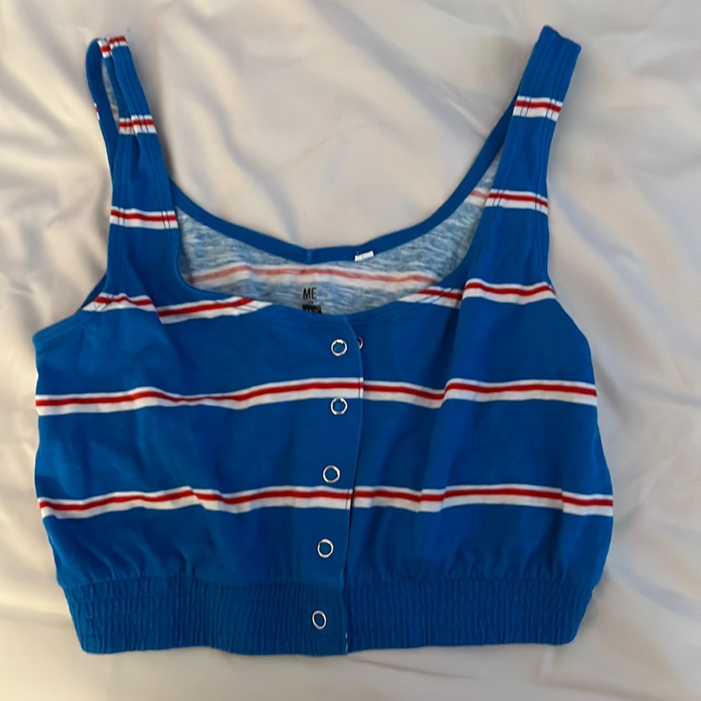 blue and white striped crop top